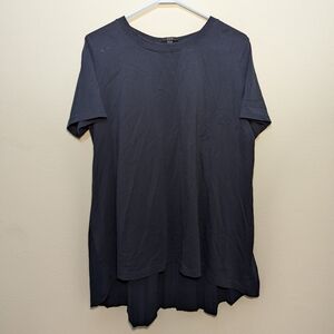 COS Black Short Sleeve Shirt Pleated Mixed Media Large Dark Navy